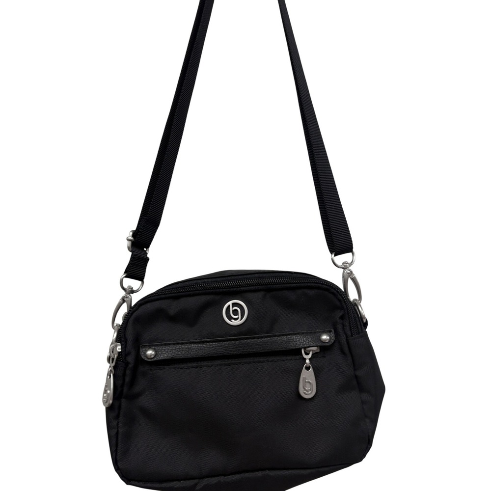 Baggallini Black Nylon‎ RFID Crossbody Belt Bag Adjustable Strap Silver Hardware